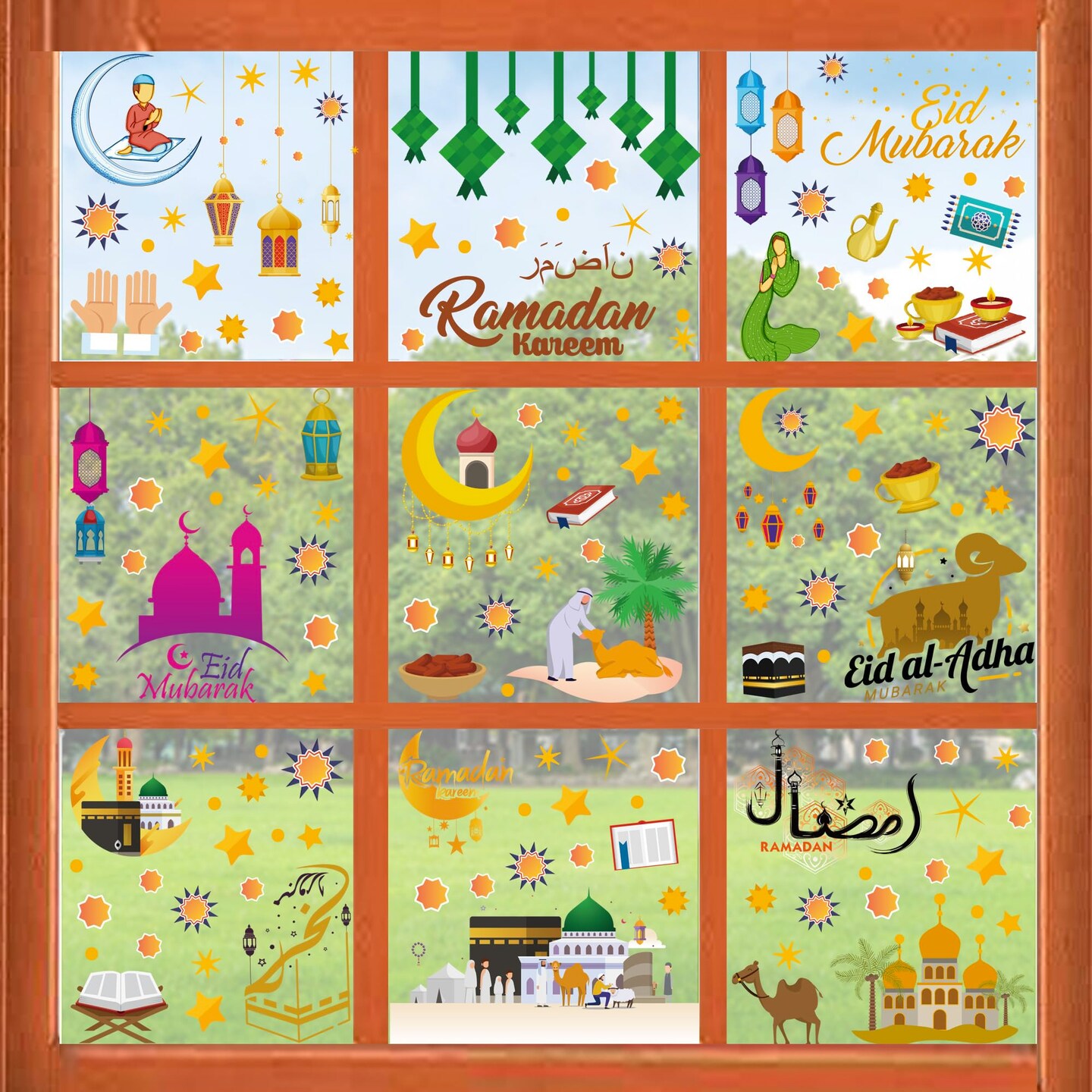 Eid Mubarak Window Stickers Party Supplies Decorations Muslim Happiness Ramadan Eid Al-fitr Window Decor for Home Window Stickers