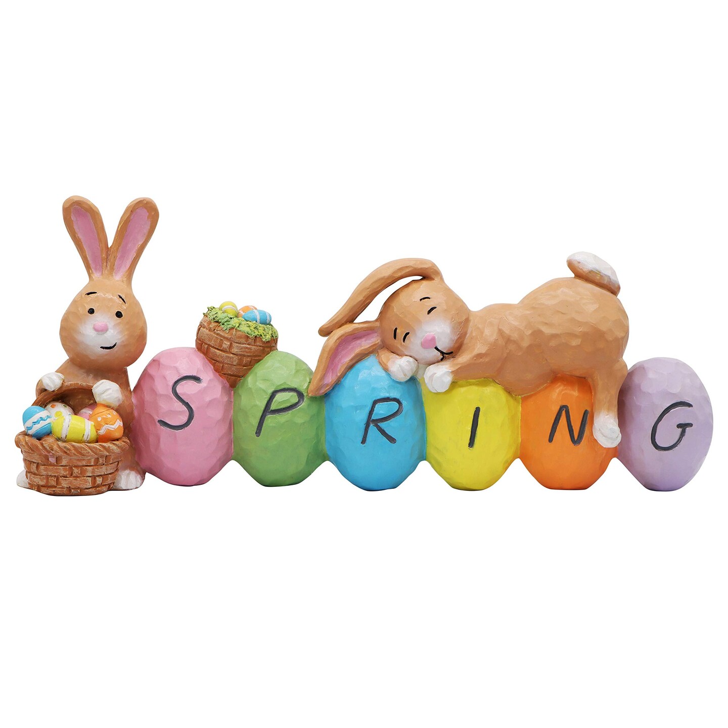 JOYIN Easter Bunny Resin Centerpiece Indoor Decoration with The Word Spring Tabletop &#x26; Egg Easter Figuring for Home and Office Decor