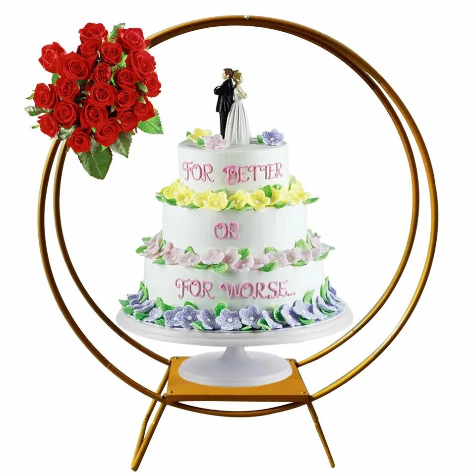 Wedding Cake Flower Stand Metal Round Floral Hoop Arch Rack Cake Holder