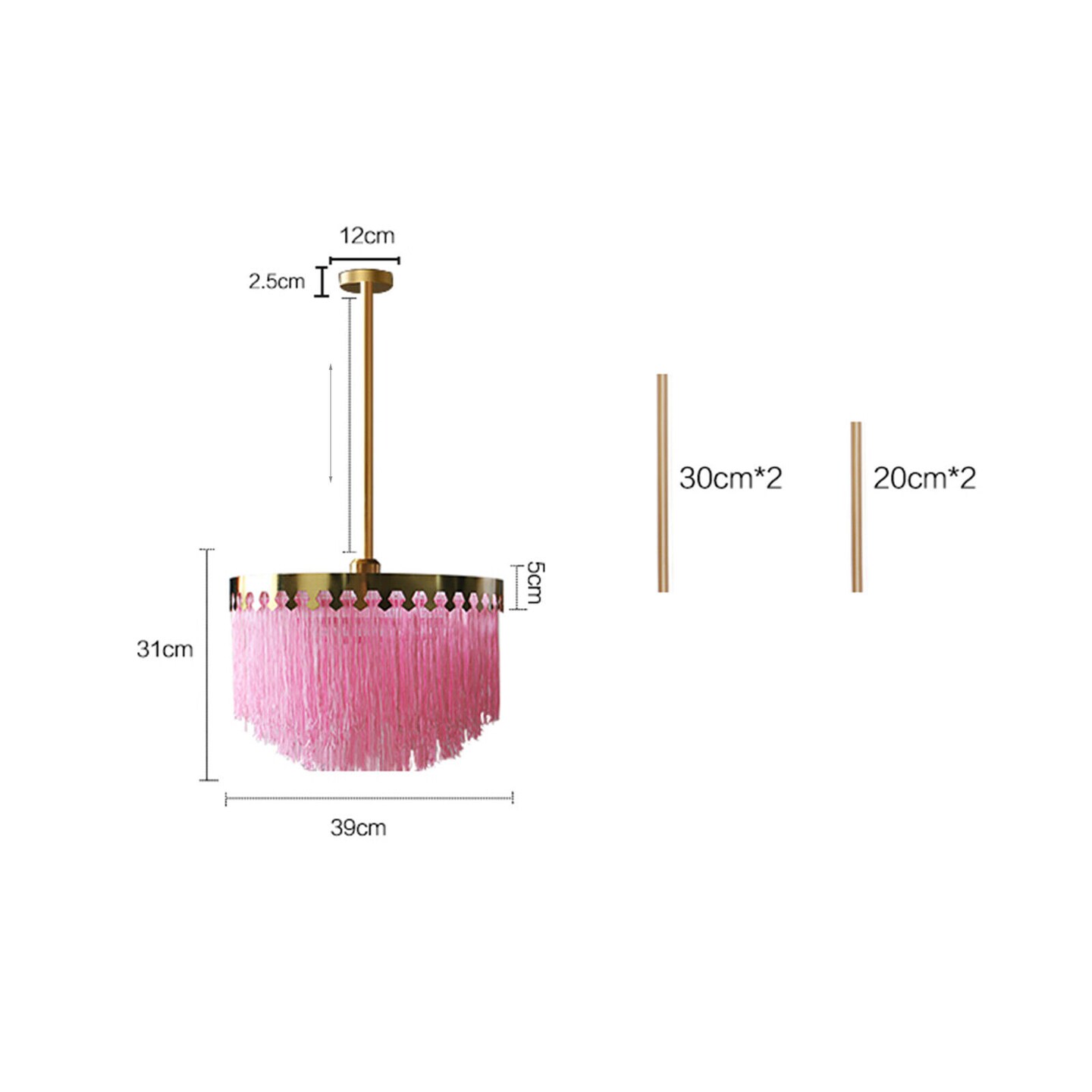 Kitcheniva 15&#x27;&#x27; Pink Fringe Pendant Lamp Chandelier