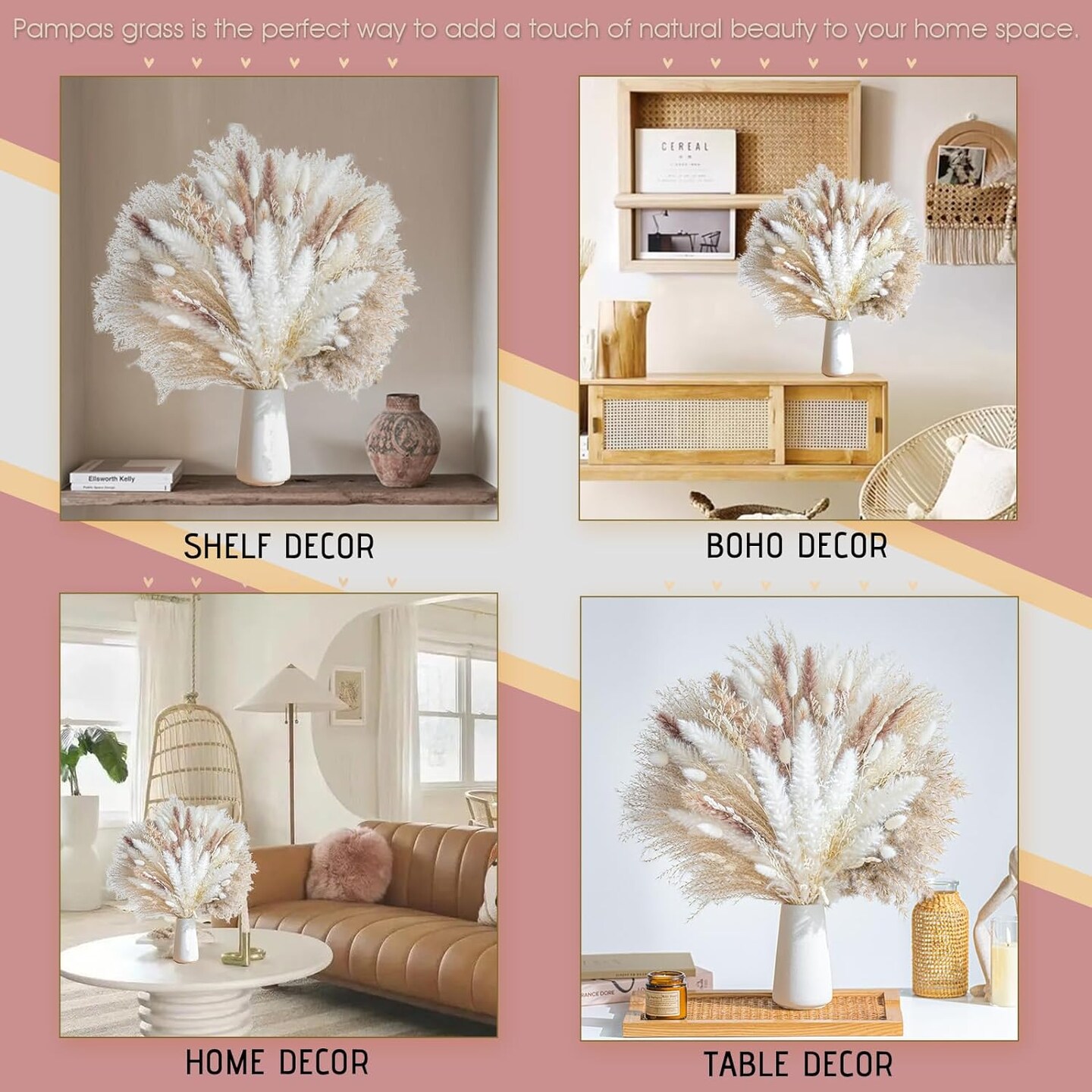 96PCS Natural Dried Pampas Grass Boho Home Decor Bouquet