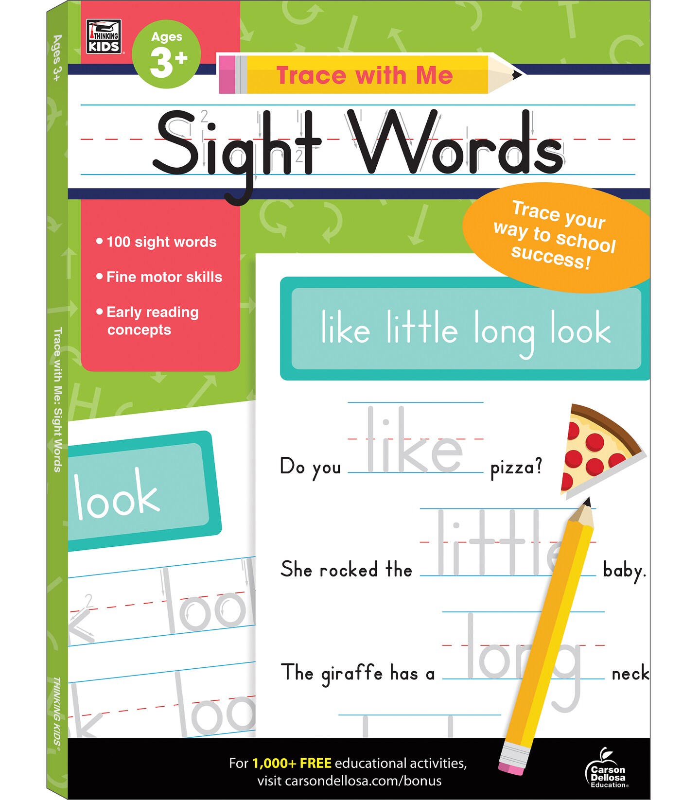 Carson Dellosa Trace With Me: Sight Words Handwriting Workbook for Kids Ages 3+, Sight Words Handwriting Practice for Preschool, Kindergarten, 1st Grade, 2nd Grade, PreK+ Phonics &#x26; Writing Practice