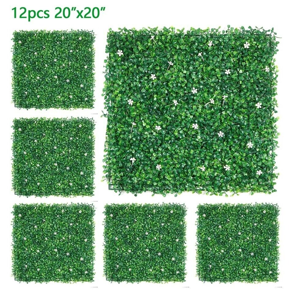 12PCS Artificial Boxwood Flowers Wall Hedge Mat Plant Panels Grass Fence