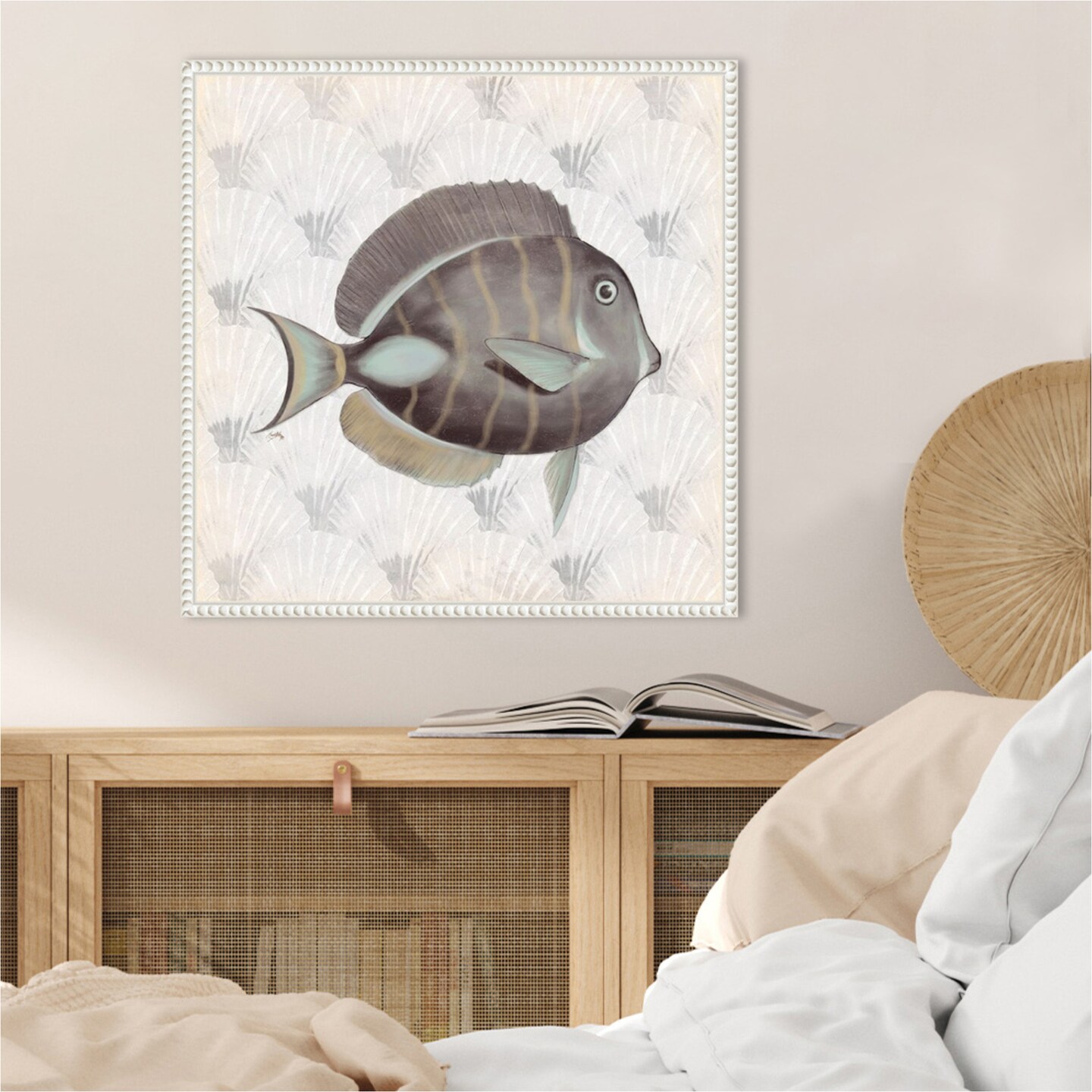 Neutral Vintage Fish II by Elizabeth Medley Framed Canvas Wall Art