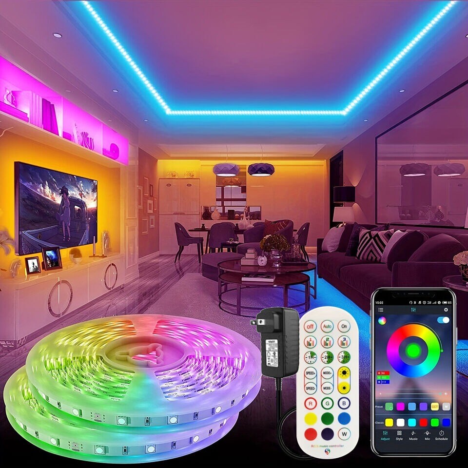 LED Strip Lights 5050 RGB Bluetooth Color Change Remote For Rooms Bar