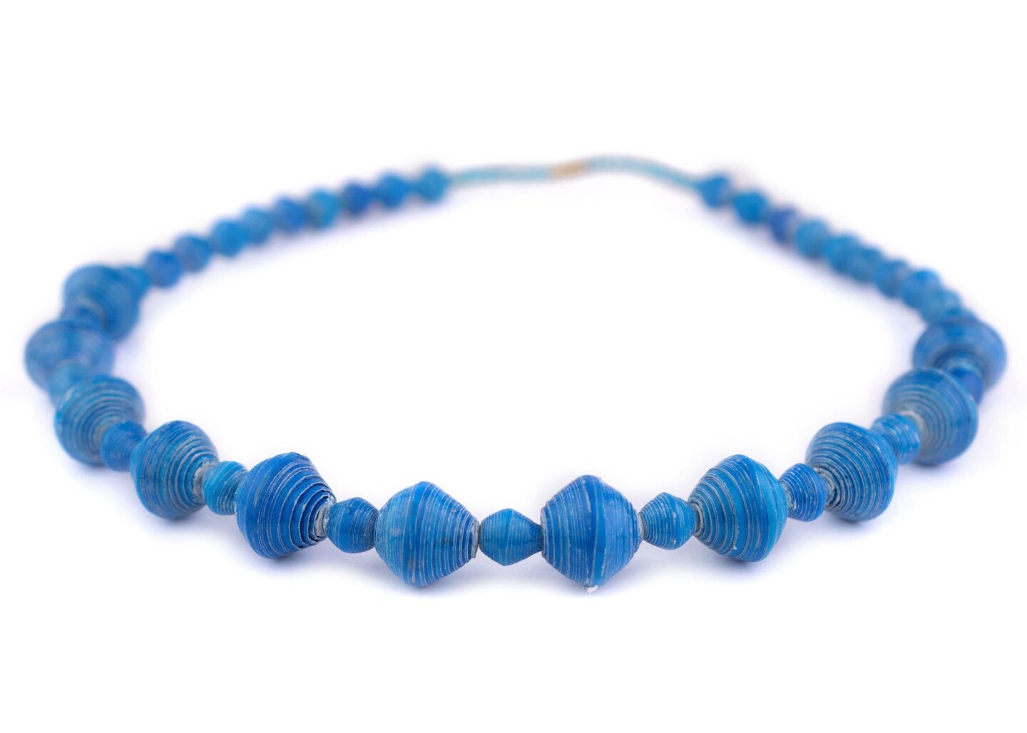 Recycled Paper Bead Necklace from Uganda - Fair Trade African Woman&#x27;s Jewelry - Necklace with Clasp (Turquoise Blue)