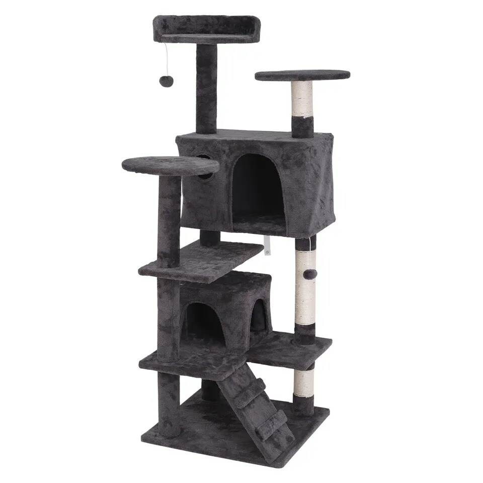 Deep Grey 53&#x22; Cat Tree Tower Activity Bed Playing House Condo Home