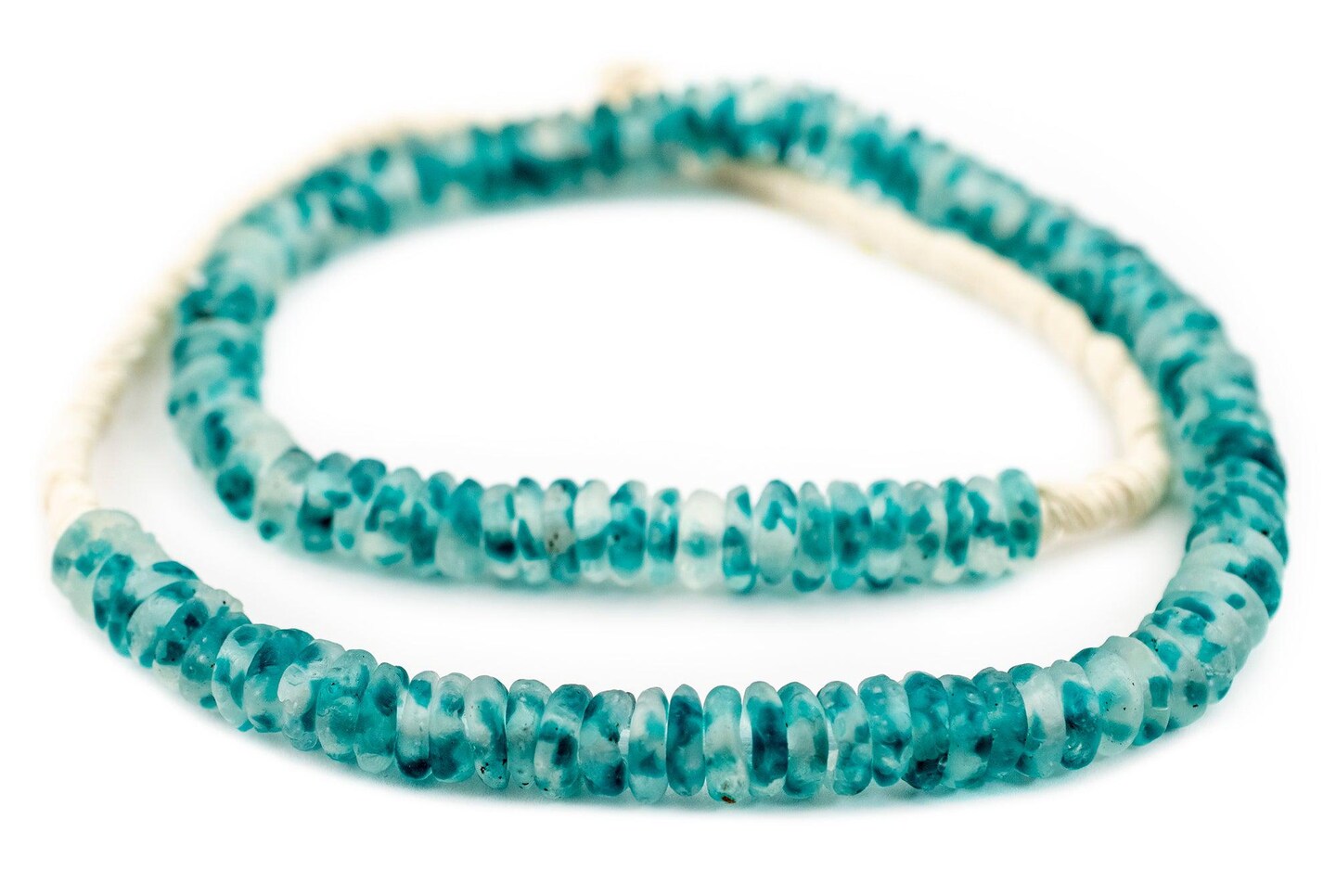 African Disk Recycled Glass Beads - Full Strand of Eco-Friendly Ghanaian Rondelle Beads - The Bead Chest (Blue Wave Marine)