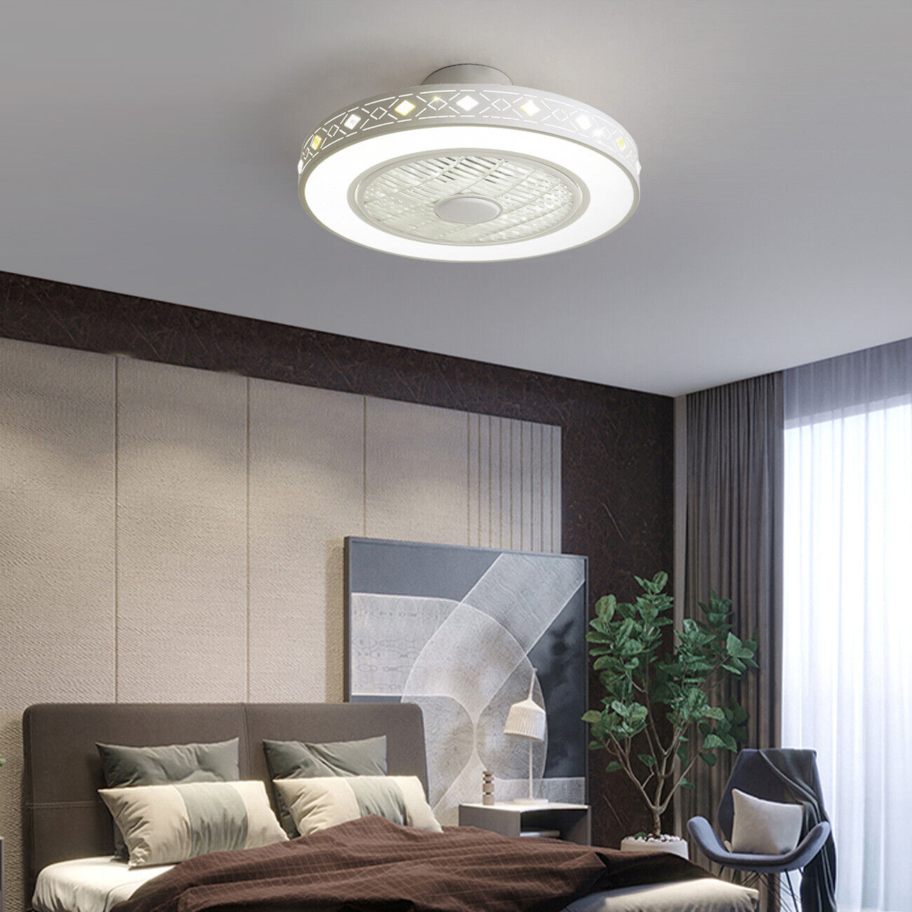 Kitcheniva 22&#x27;&#x27; Modern Semi Flush Mount Ceiling Fan Chandelier With Remote