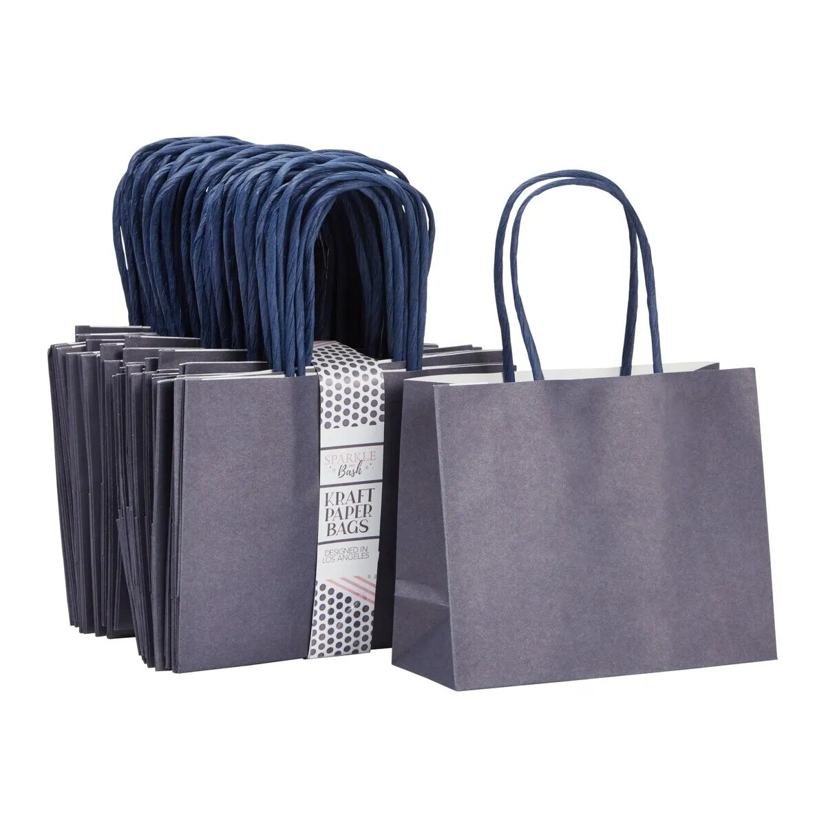 50 Pack Navy Blue Gift Bags with Handles for Presents