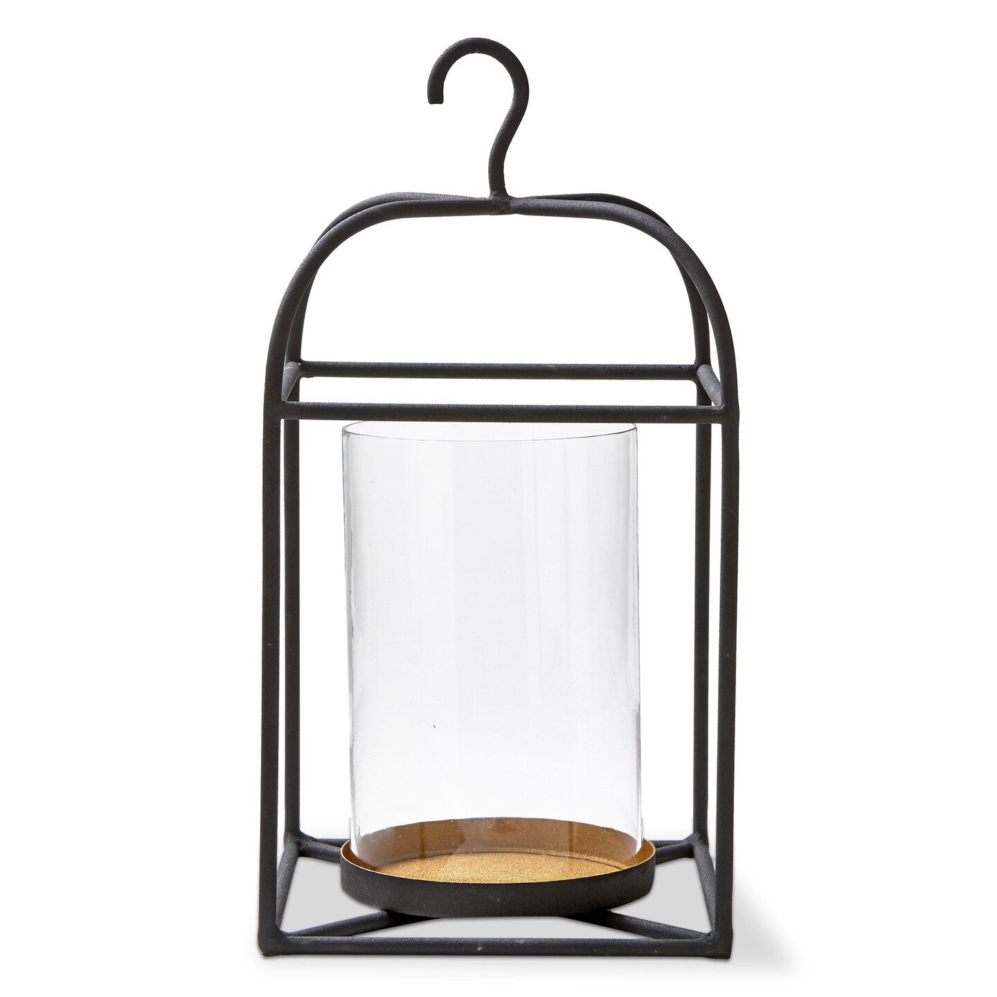 Hanging Metal And Glass Lantern Pillar Candle Holder Large 9.0L x 9.0W x 17H inches Decorative Use Only