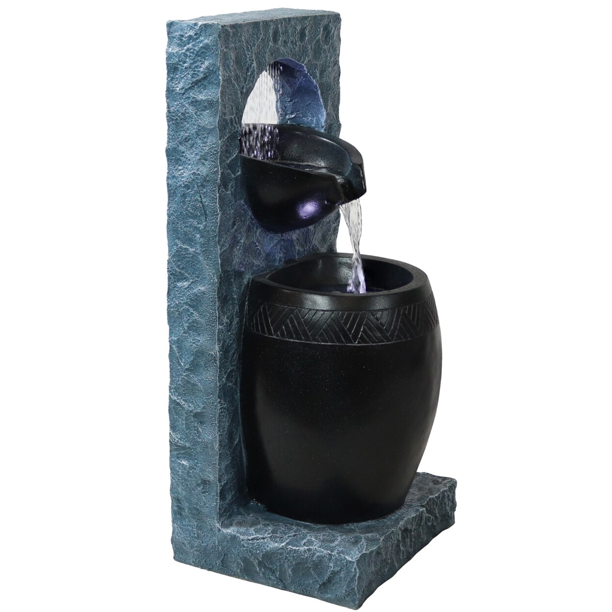 Sunnydaze Peaceful Rain Outdoor Water Fountain With Led Lights - 31.25 In