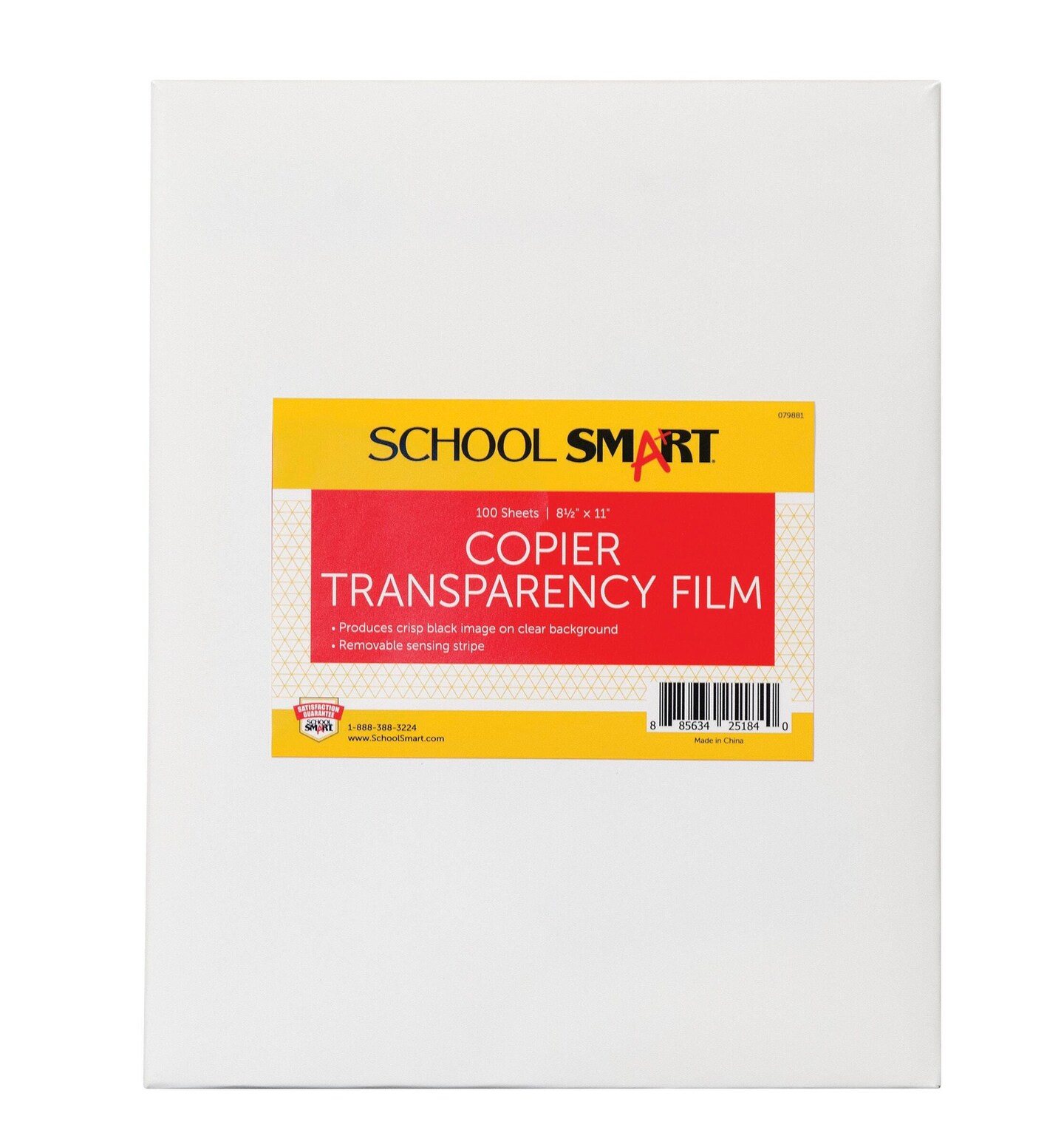 School Smart Copier Transparency Film with Sensing Strip, 8-1/2 x 11 Inches, Clear, Pack of 100