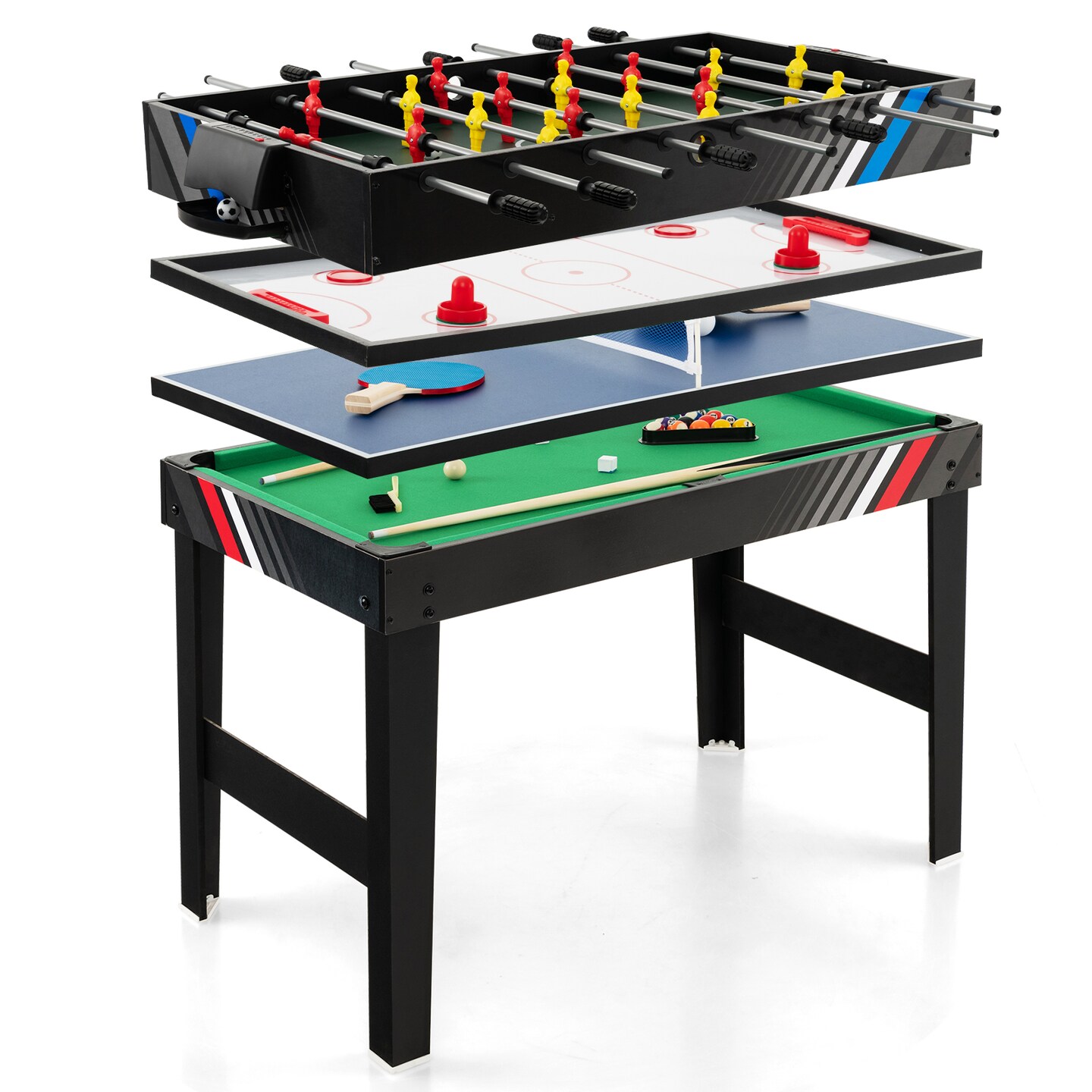 Costway 4-in-1 Combo Game Table 49&#x22; Foosball with Pool Billiards Air Hockey Table Tennis