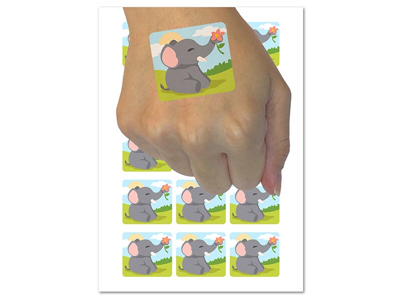 Baby Elephant with Flower Temporary Tattoo Water Resistant Fake Body Art Set Collection (1 Sheet)