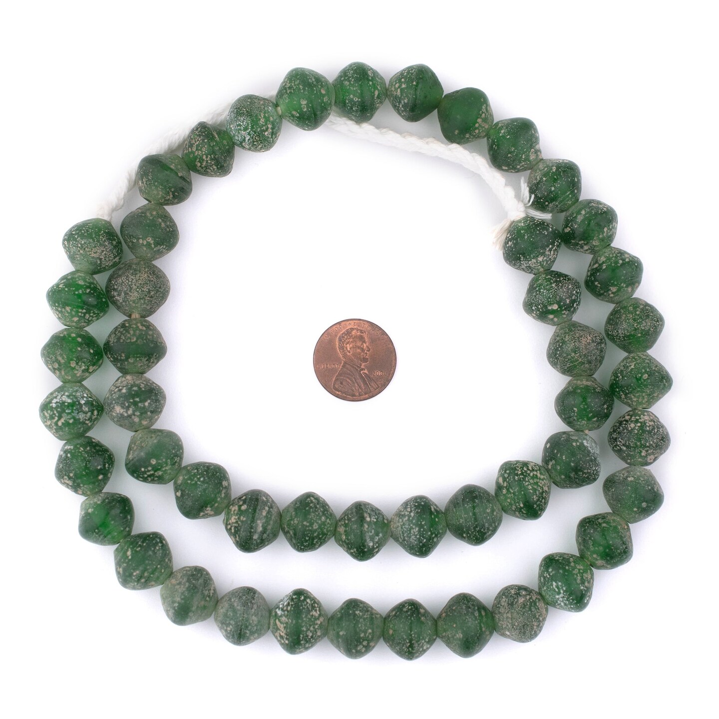 TheBeadChest Green Ancient Style Bicone Java Glass Beads (15mm)