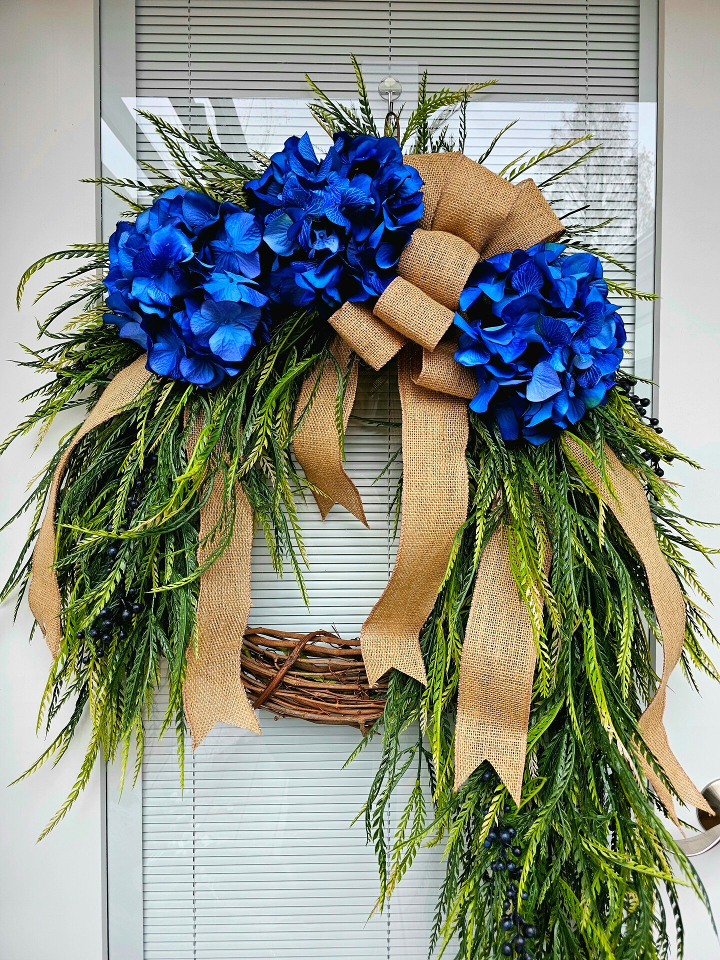 Blue Hydrangea Greenery Wreath For Front Door, Double Door, Outdoor ...