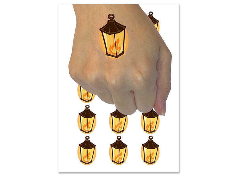 Lantern Lamp with Fire Temporary Tattoo Water Resistant Fake Body Art Set Collection (1 Sheet)