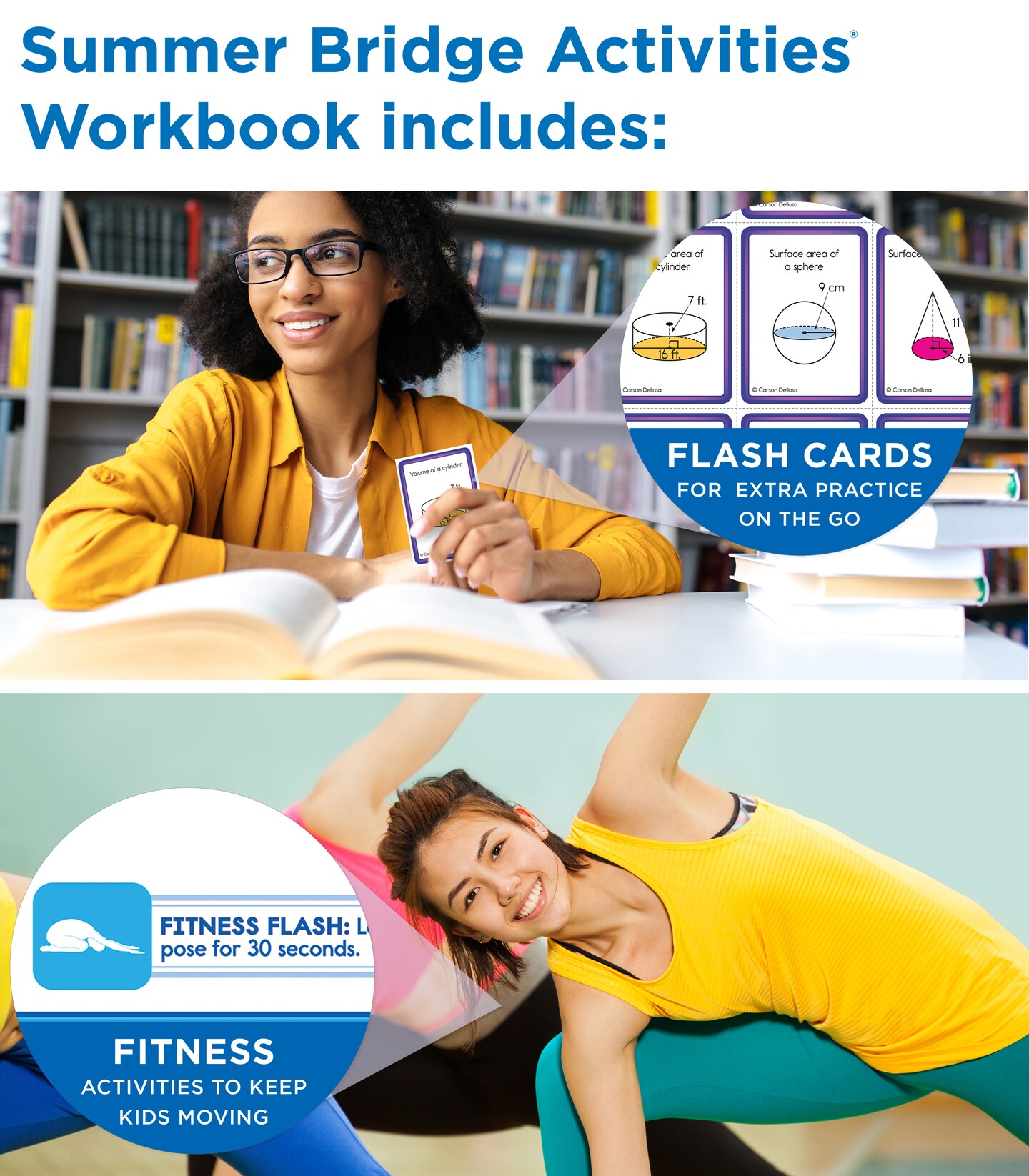 Summer Bridge Activities 8-9 Bundle, Ages 13-14, Math, Reading Comprehension, Writing, Science Summer Learning 9th Grade Workbooks All Subjects With Flash Cards, Children&#x27;s Books, Drawstring Bag