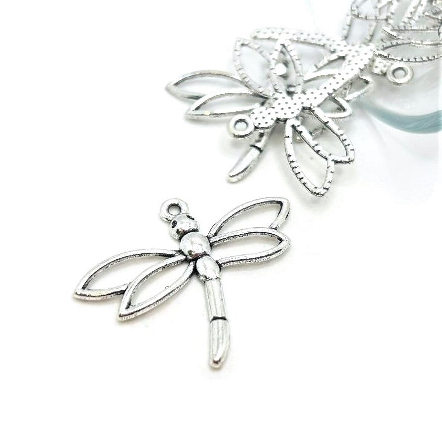 4, 20 or 50 Pieces: Silver Dragonfly Charms