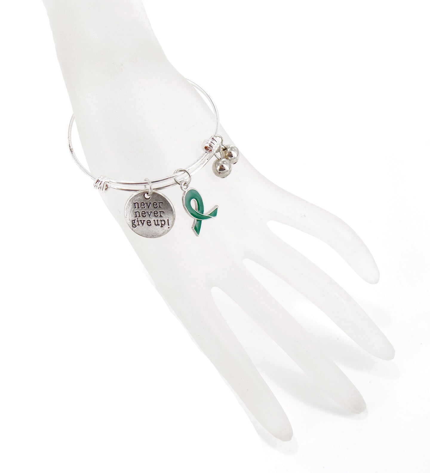 Canceer Awareness Ribbon Charm Bangles, Positive Inspirational