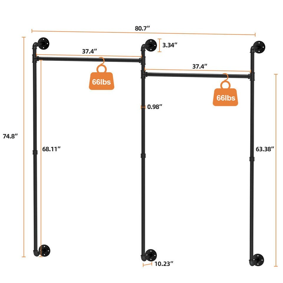 Industrial Pipe Metal Clothes Rail Heavy Duty Garment Hanging Rack Open Wardrobe