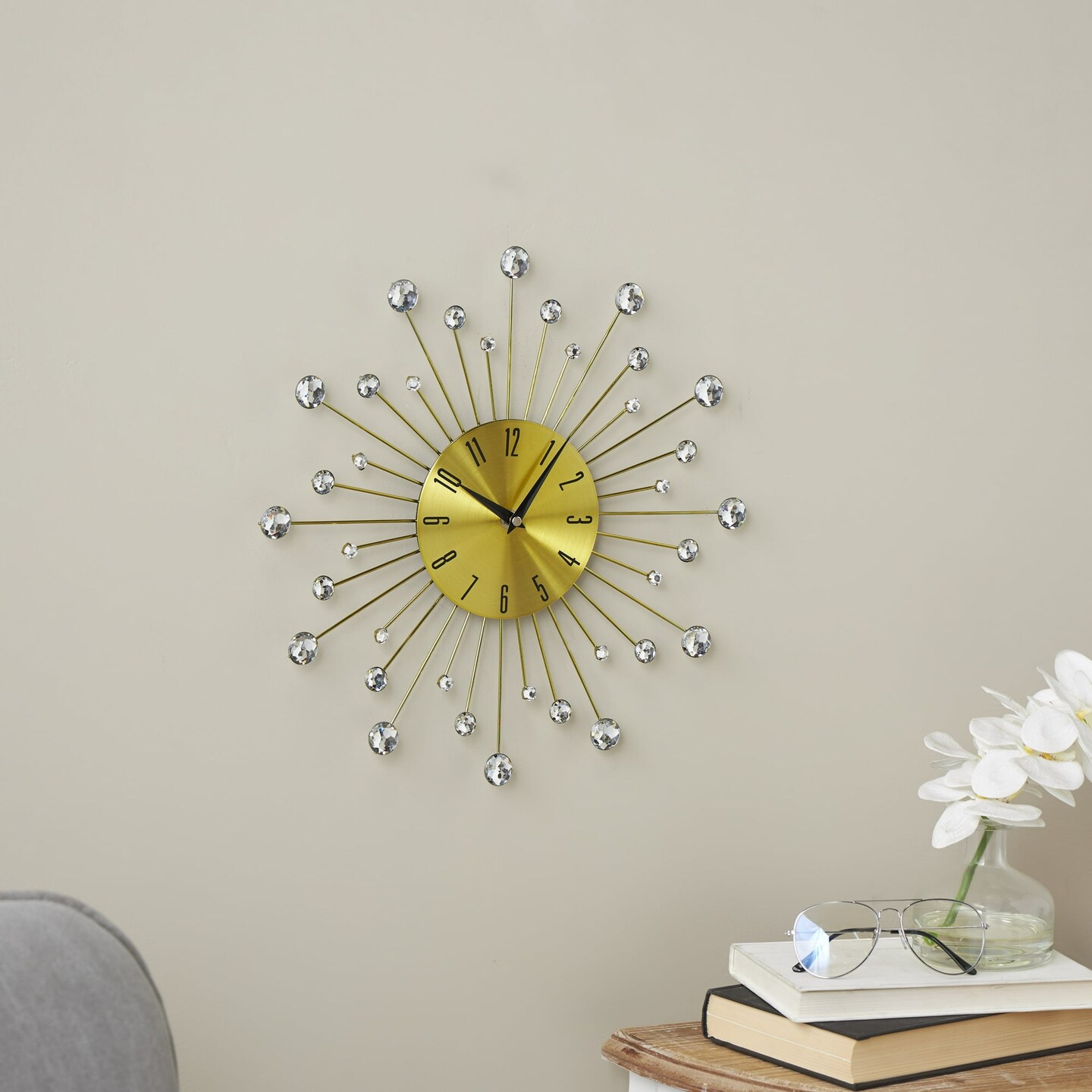 Gold Metal Glam Wall Clock, 15&#x22; x 0.5&#x22; x 15&#x22;, Starburst Design