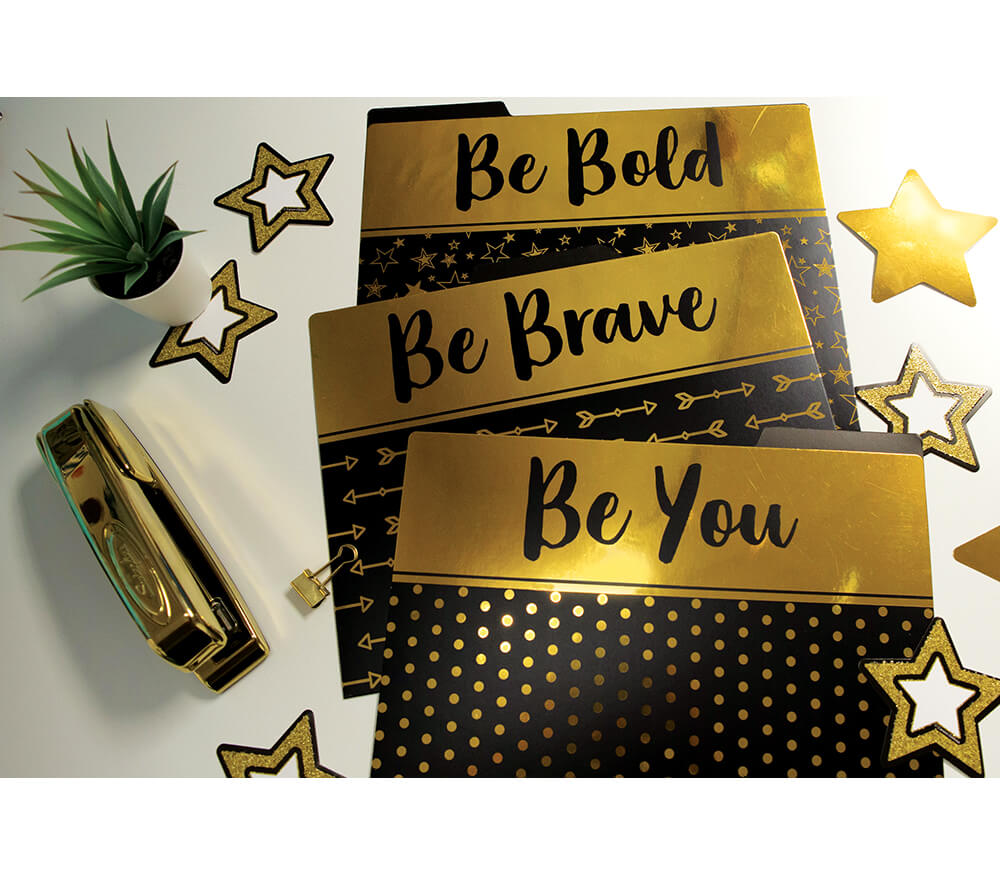 Carson Dellosa 6-Pack Positive Affirmation File Folders, Black and Gold Paper Organizers With Pockets for Filing Cabinet, Classroom Organization, Desk Accessories, Teacher Must Haves, Office Supplies