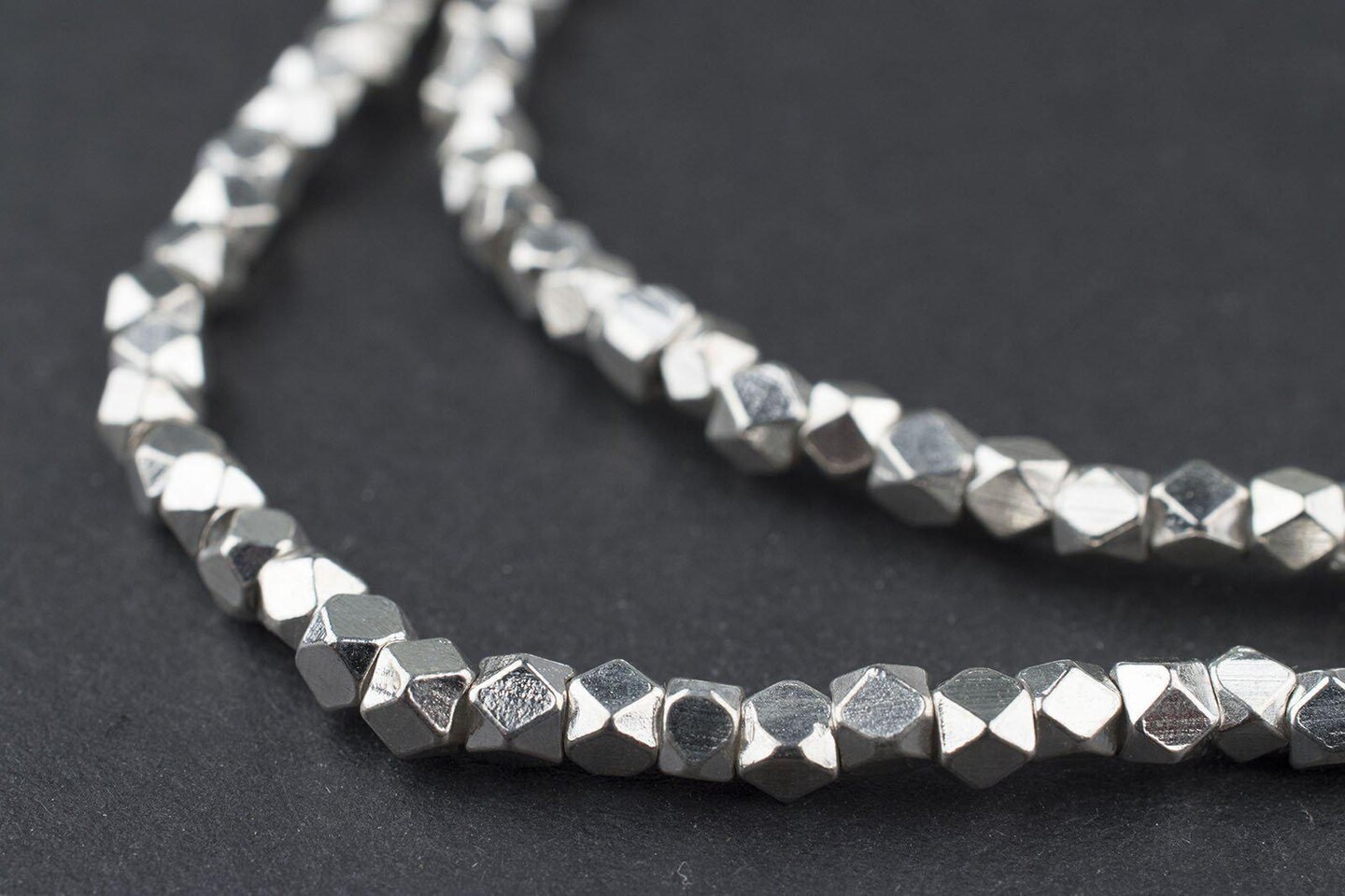The Bead Chest Cornerless Cube Beads - Full Strand of Faceted Ethnic Metal Spacers (3mm, Shiny Silver)