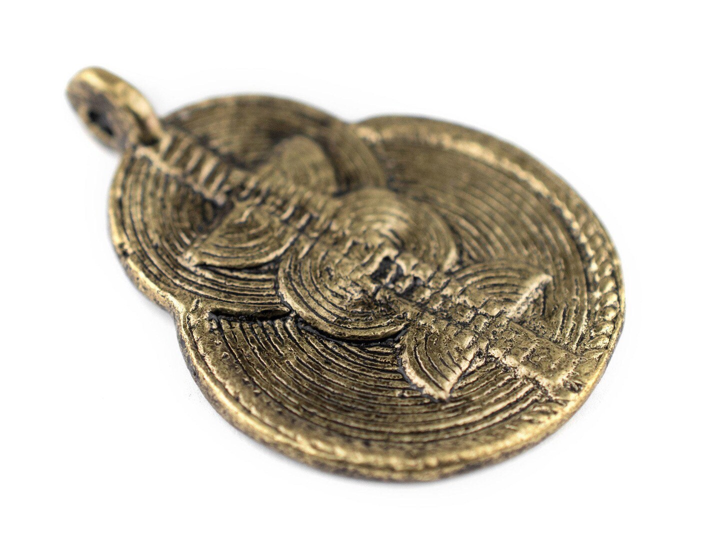 The Bead Chest Brass Double Sun &#x26; Moon Baule Pendant (32x46mm): African Tribal Metal Pendant for DIY Jewelry and Necklace