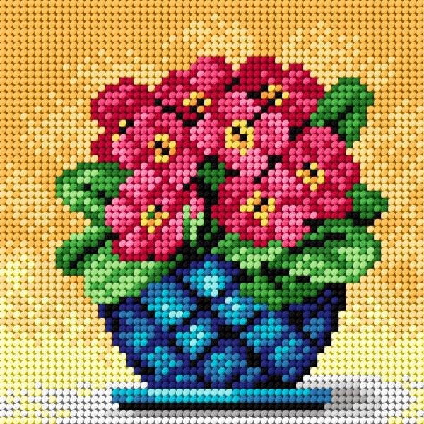 Needlepoint canvas for halfstitch without yarn Bouquet of Primroses in a Blue Vase 2251D - Printed Tapestry Canvas