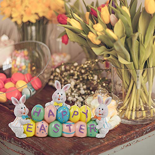DR.DUDU Easter Decorations Hand-Painted Easter Eggs Bunny Centerpiece, 8.5 in Tabletop Easter Resin Figurine Decor for Home Living Room Bedroom Easter Decorations