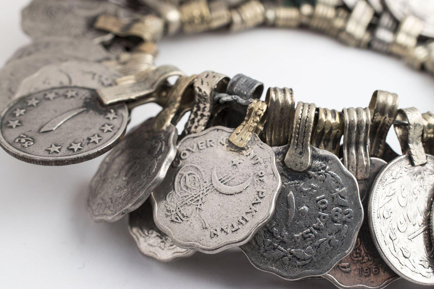 TheBeadChest Vintage Afghani Coin Bunch Afghanistan Silver Flat White Metal Large Hole