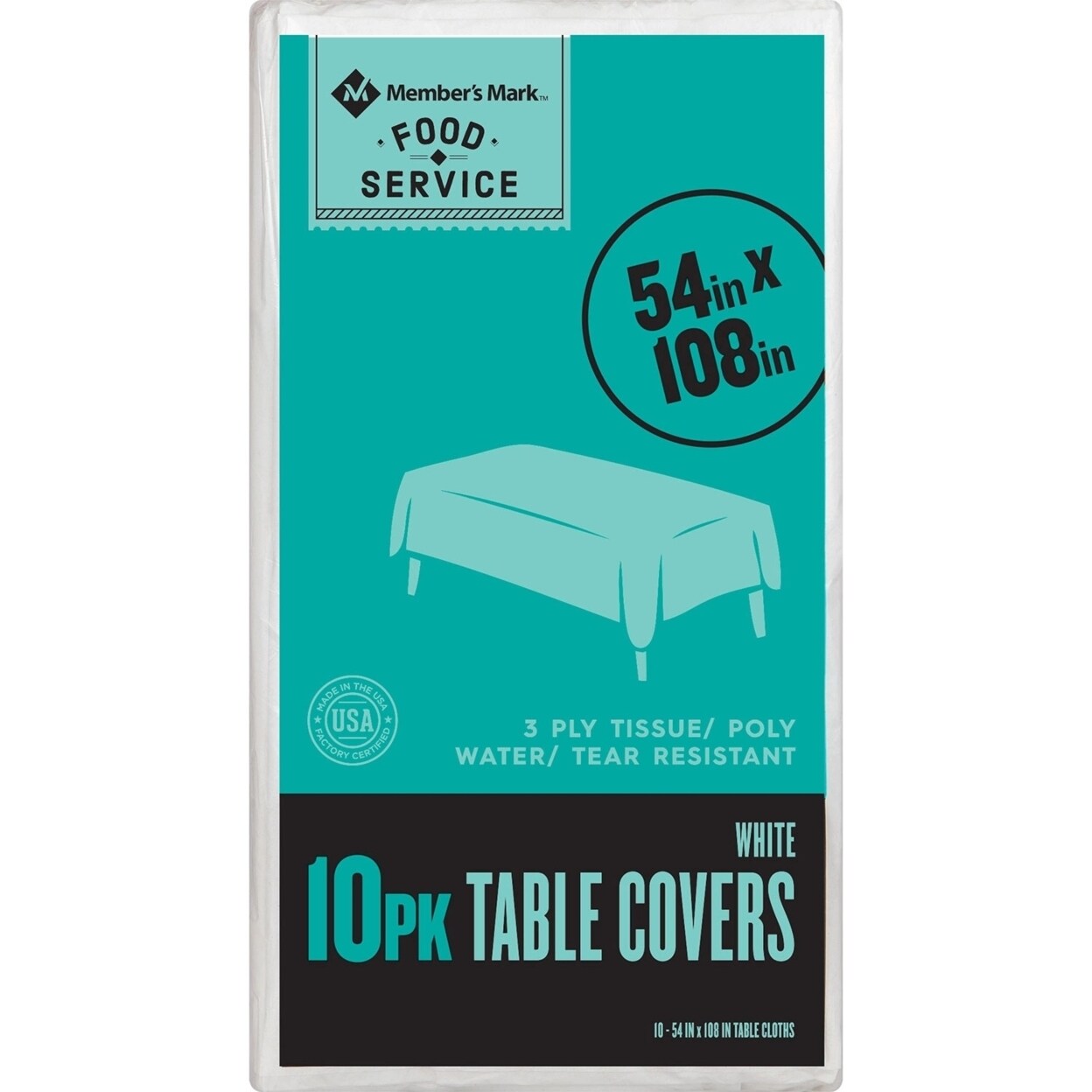 Member&#x27;s Mark Members Mark White 3-Ply Tissue Tablecovers 54&#x22; x 108&#x22; (10 Count)