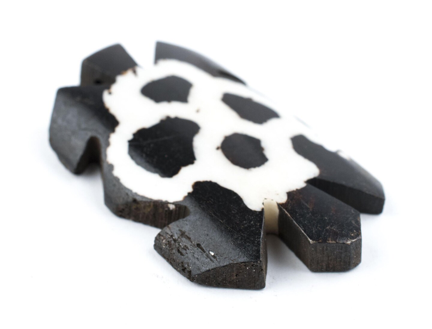 TheBeadChest Spotted Turtle Batik Bone Pendant 29mm Kenya African Black and White Large Hole Handmade