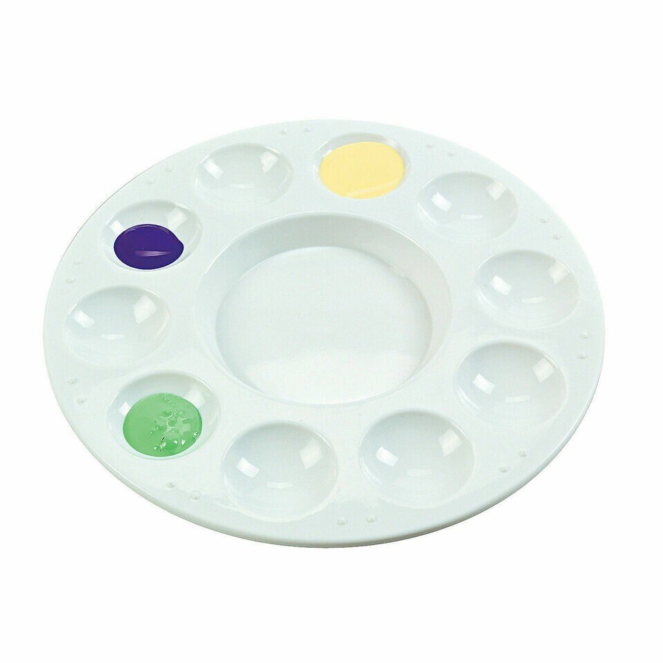 12 Plastic Paint Palettes 6 3/4&#x22; Circle Trays 10 Wells or For cupcake decorating