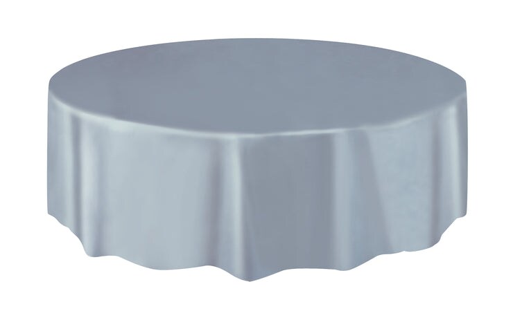 Silver Round Table Cover, 84&#x22;, 1ct