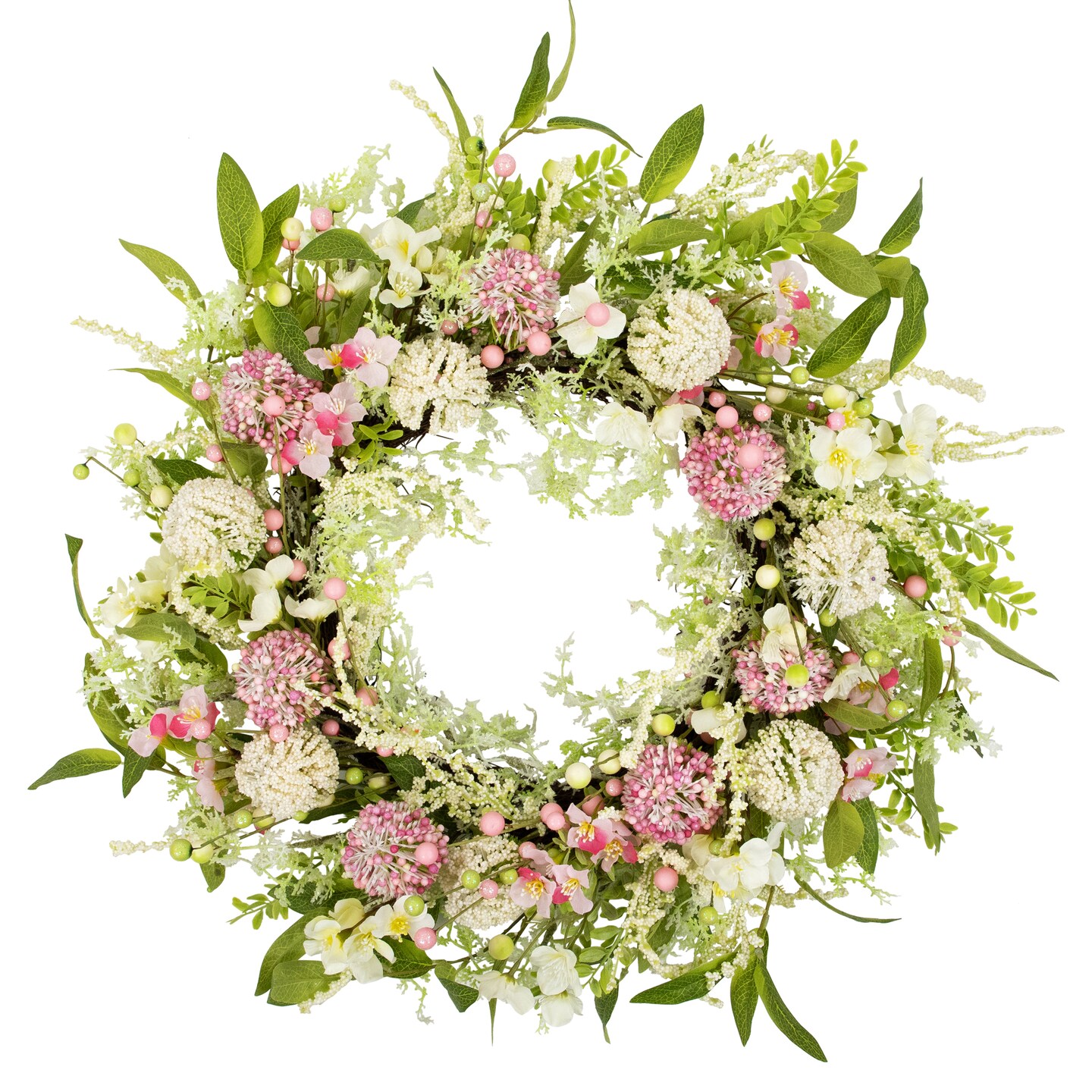Northlight Hydrangea and Berry Floral Spring Wreath - 28&#x22; - Pink and Green