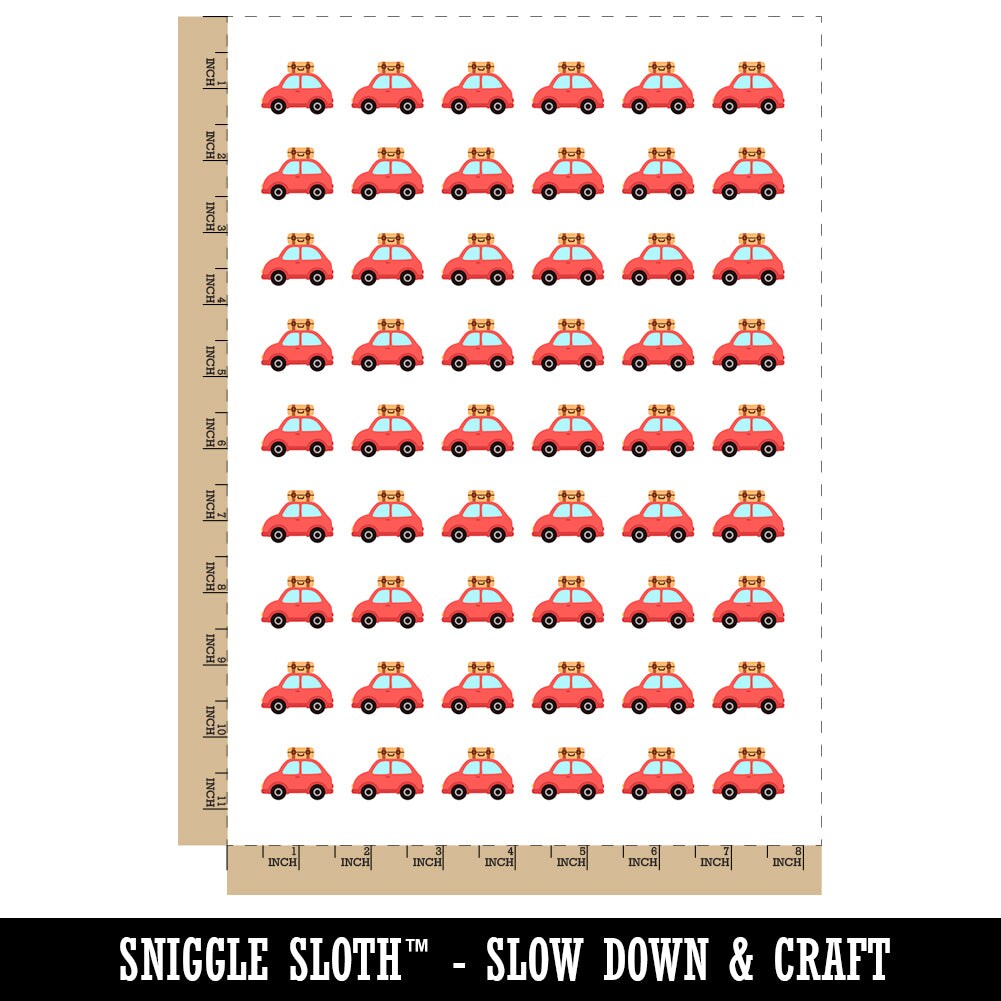 Cute Car with Suitcase Road Trip Travel Temporary Tattoo Water Resistant Fake Body Art Set Collection (1 Sheet)