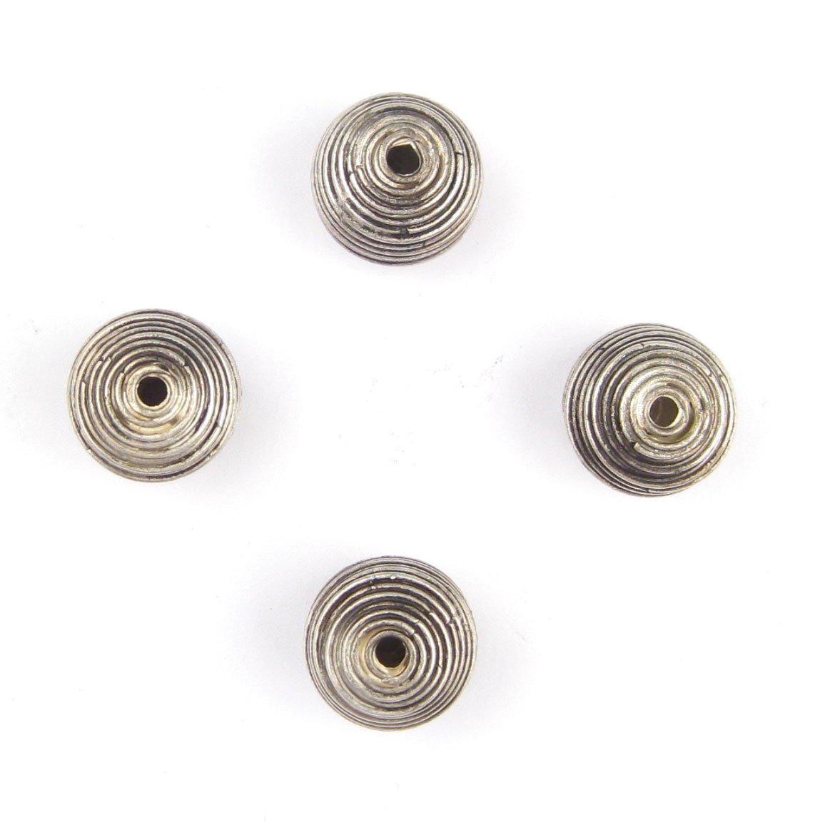 TheBeadChest Artisanal Berber Silver Spiral Beads 15x17mm Set of 4 Morocco African Round White Metal Large Hole Handmade