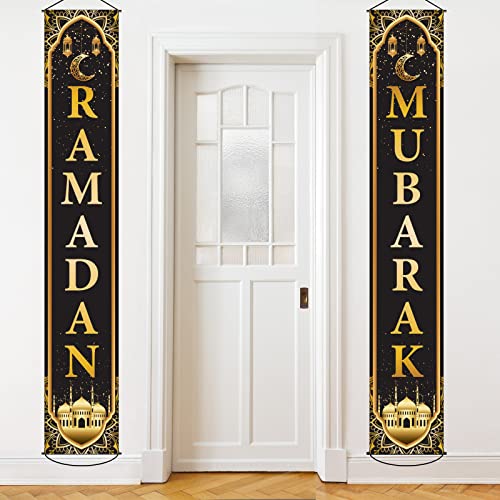 Ramadan Mubarak Door Sign Hanging Banners Decoration Set for Ramadan Themed Party Indoor and Outdoor Party Supplies Decorations