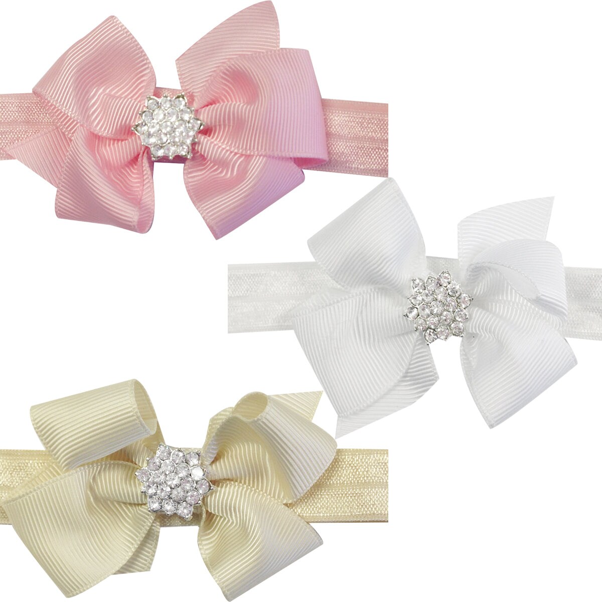 Wrapables Ribbon Bow with Rhinestone Button Center Stretchy Headband, Set of 12
