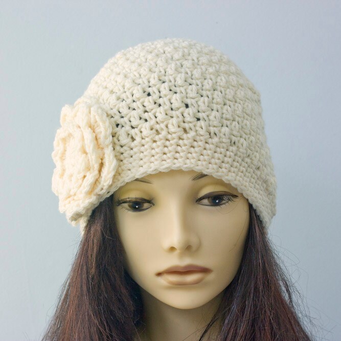 Hand Crocheted Flower Cloche Hat, Woman's Winter Hat, Vegan ...