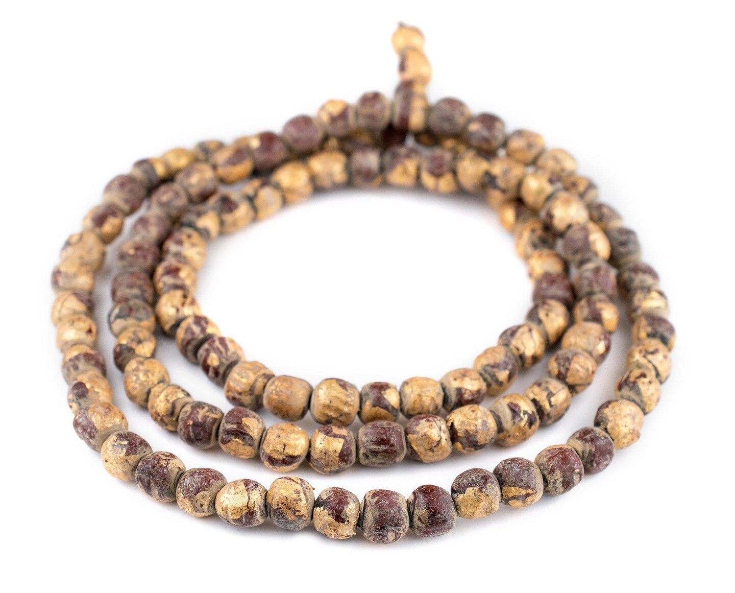 The Bead Chest Clay Buddha Prayer Beads with Gold Leaf 11mm Multicolor Round 40-45 Inch Strand