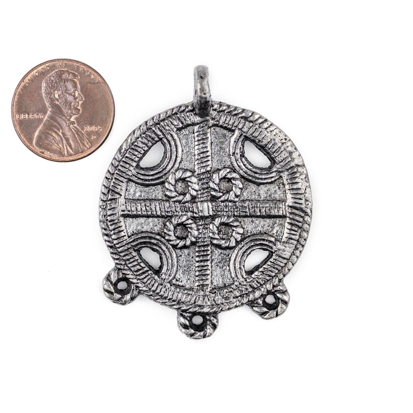 TheBeadChest Silver Circular Cross Tribal Baule Connector Pendant (39x50mm): African Tribal Metal Pendant for DIY Jewelry and Necklace
