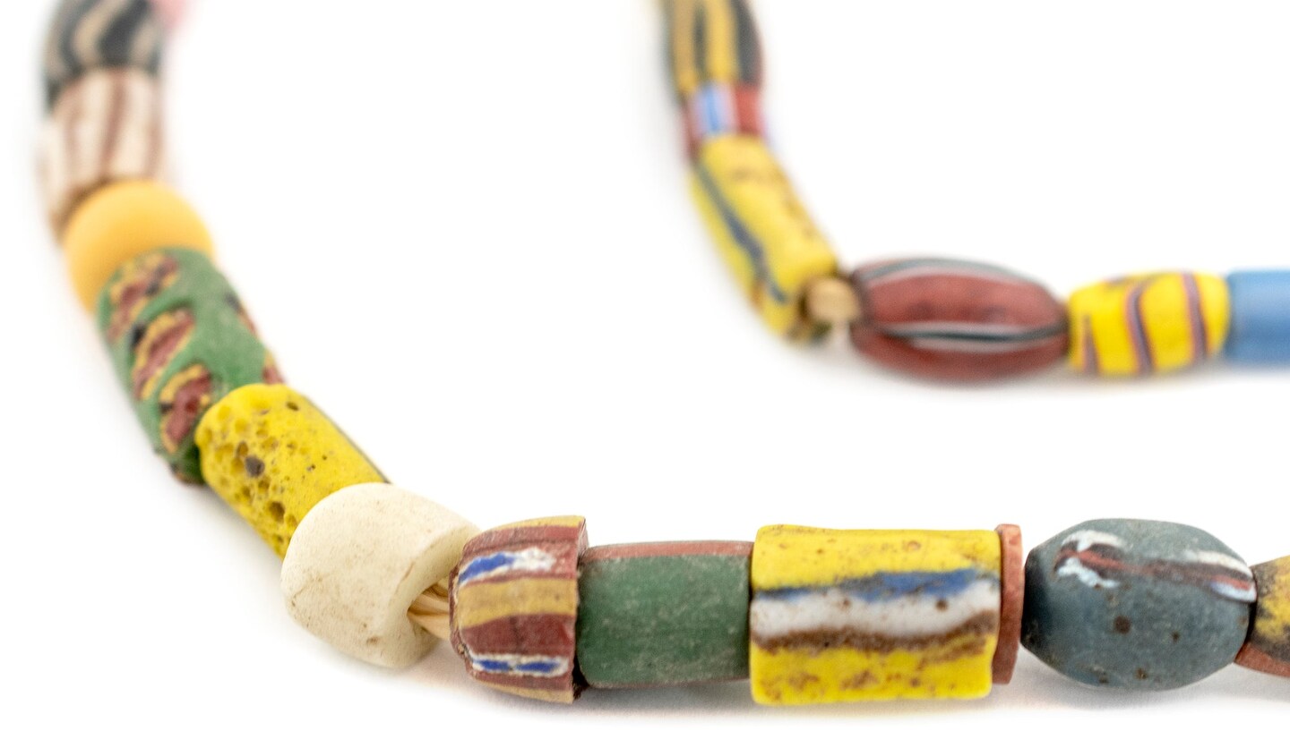 TheBeadChest Old Mixed African Trade Beads 10mm Ghana Multicolor Glass Large Hole 28 Inch Strand Handmade