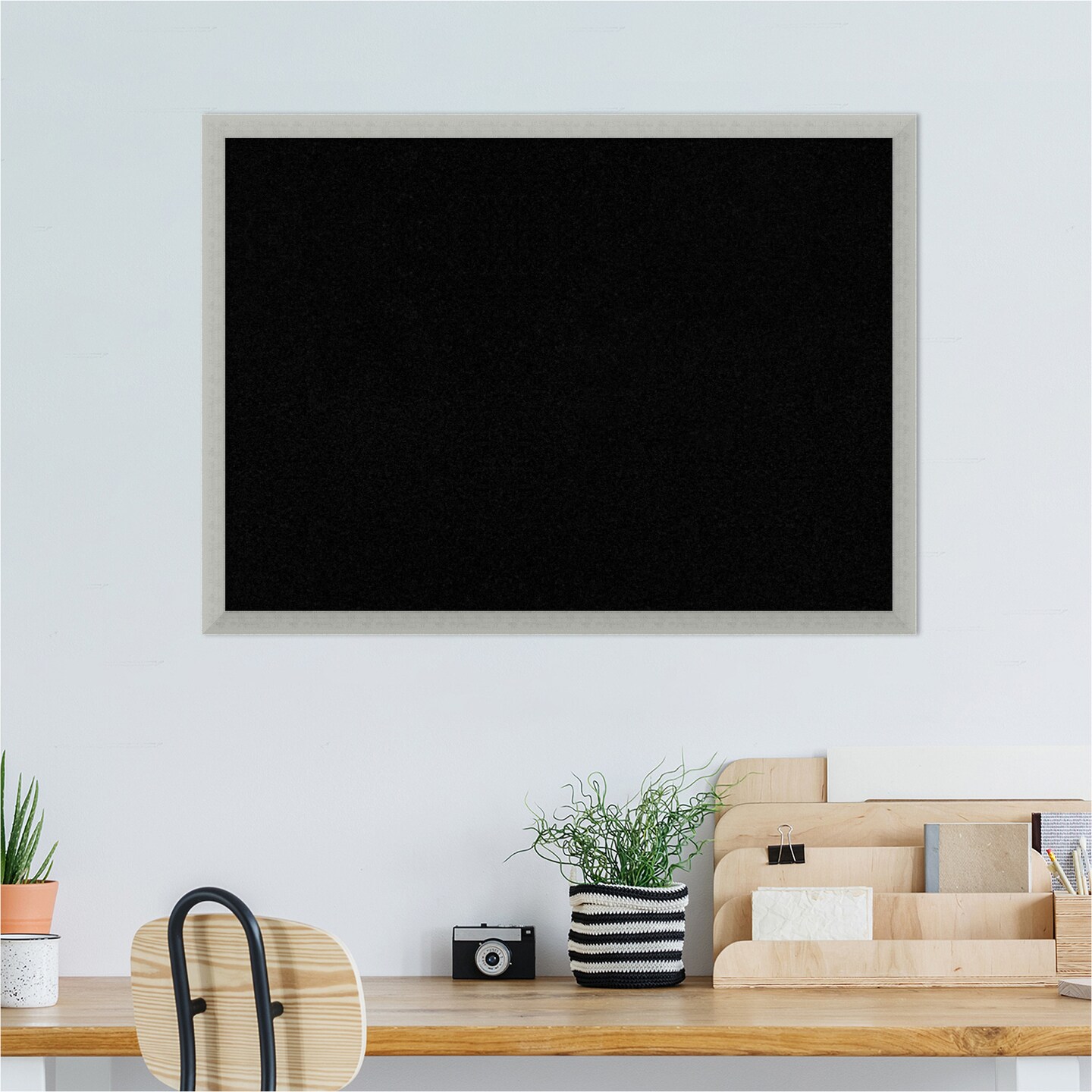 Silver Leaf Wood Framed Corkboard, Black Cork