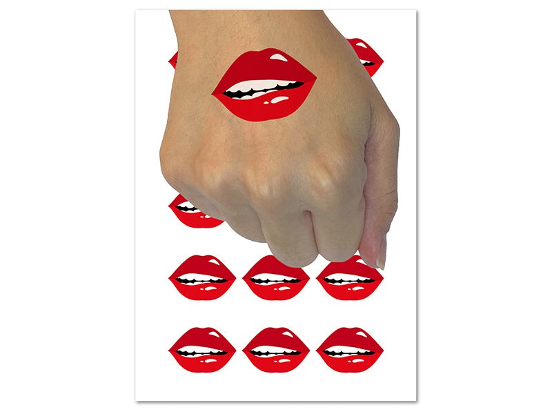 Juicy Red Lips Mouth Temporary Tattoo Water Resistant Fake Body Art Set Collection (1 Sheet)