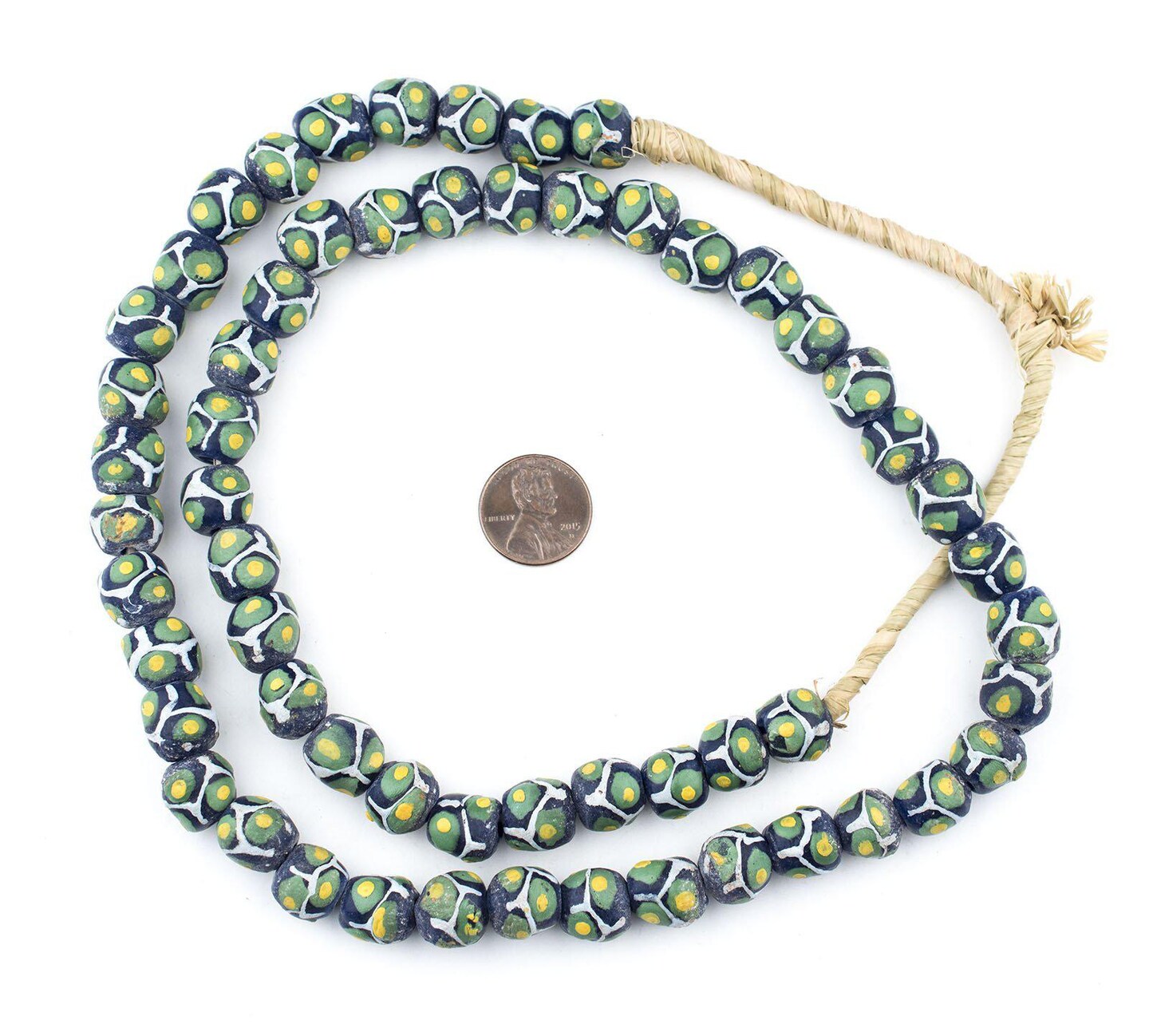 TheBeadChest Painted African Krobo Beads - Full Strand of Ghanaian Tribal Glass Beads for Necklace or Jewelry Making (Gecko Millefiori)