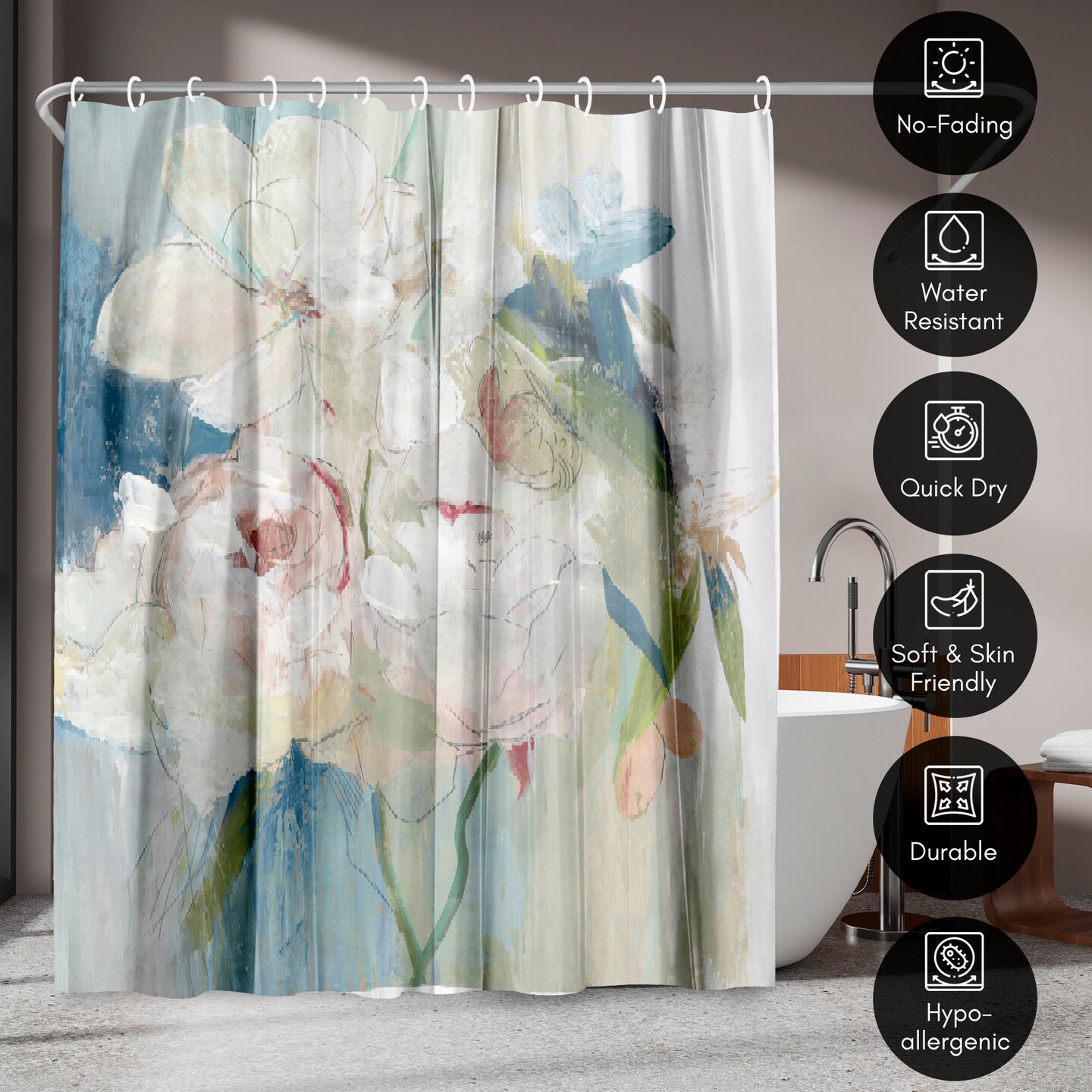 Americanflat 71&#x22; x 74&#x22; Shower Curtain, Blissful Peony I by PI Creative Art